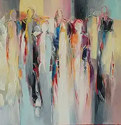 Bild von Karin Haslinger, getitelt „Begegnung“. Öl auf Leinwand.