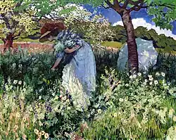 Frau auf Blumenwiese. 1910