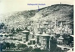 Der Haltepunkt hoch über der Siedlung Karlsvorstadt im Jahre 1893