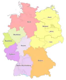 Geografische Einteilung der Oberligen zur Saison 1993/94