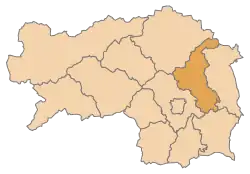 Lage des Bezirks Bezirk Weiz im Bundesland Steiermark (anklickbare Karte)
