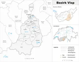 Karte von Bezirk Visp frz. District de Viège