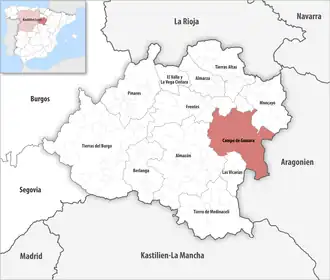 Die Lage der Comarca Campo de Gomara in der Provinz Soria