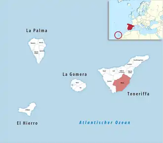 Die Lage der Comarca Abona in der Provinz Santa Cruz de Tenerife