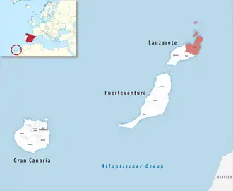 Die Lage der Comarca Norte (Lanzarote) in der Provinz Las Palmas