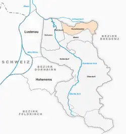 Österreichkarte, Position von Haselstauden hervorgehoben