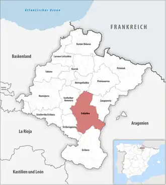 Die Lage der Comarca Erdialdea in der autonomen Gemeinschaft Navarra