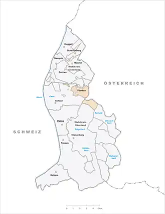 Lage der Gemeinde Planken im Fürstentum Liechtenstein (anklickbare Karte)
