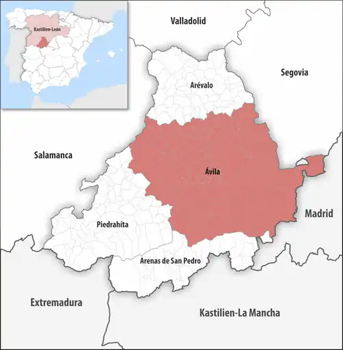 Die Lage des Gerichtsbezirk Ávila in der Provinz Ávila