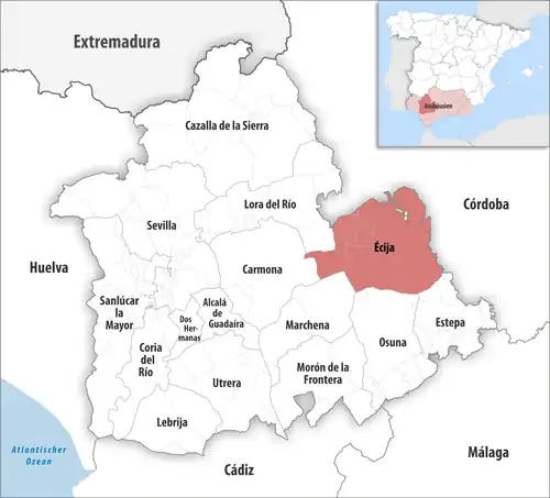 Die Lage des Gerichtsbezirk Écija in der Provinz Sevilla