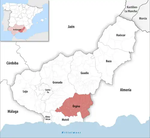 Die Lage des Gerichtsbezirk Órgiva in der Provinz&nbsp;Granada