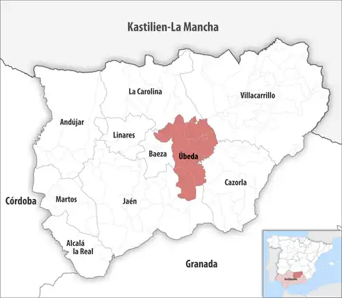 Die Lage des Gerichtsbezirk Úbeda in der Provinz Jaén