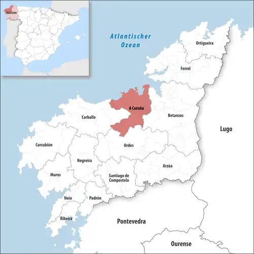 Die Lage des Gerichtsbezirk A Coruña in der Provinz&nbsp;A Coruña