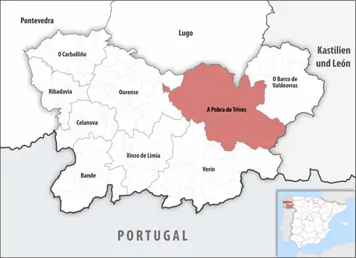 Die Lage des Gerichtsbezirk A Pobra de Trives in der Provinz&nbsp;Ourense