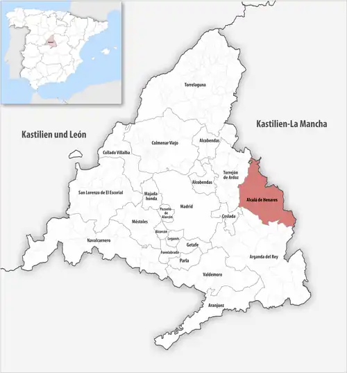 Die Lage des Gerichtsbezirk Alcalá de Henares in der autonomen&nbsp;Gemeinschaft&nbsp;Madrid