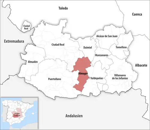Die Lage des Gerichtsbezirk Almagro in der Provinz&nbsp;Ciudad Real
