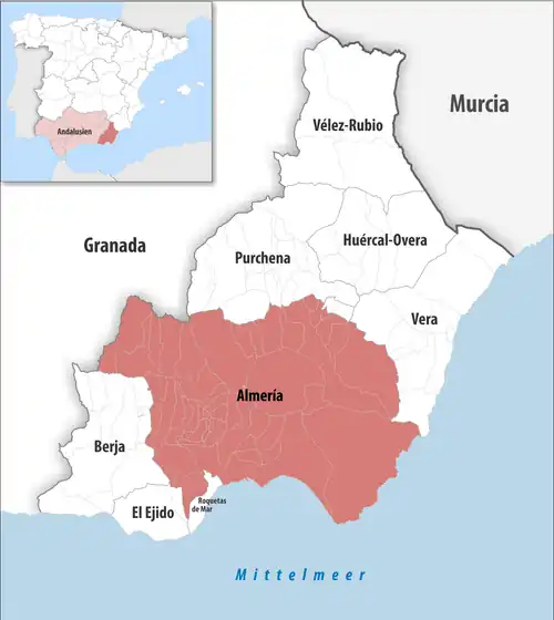 Die Lage des Gerichtsbezirk Almería in der Provinz Almería