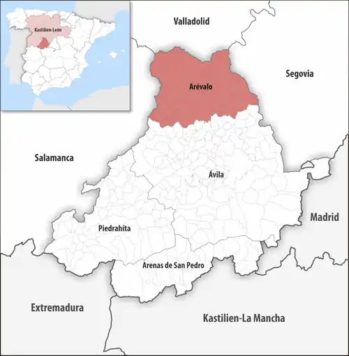 Die Lage des Gerichtsbezirk Arévalo in der Provinz Ávila