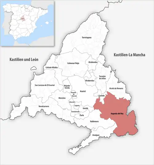 Die Lage des Gerichtsbezirk Arganda del Rey in der autonomen Gemeinschaft Madrid