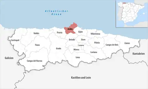 Die Lage des Gerichtsbezirk Avilés in der Provinz Asturien