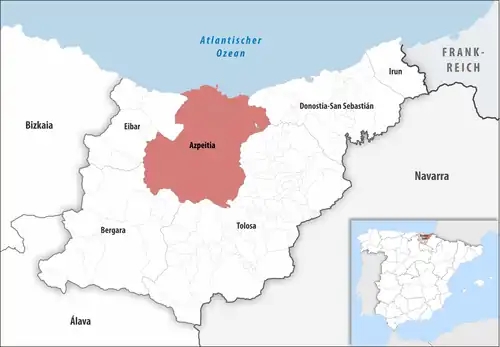 Die Lage des Gerichtsbezirk Azpeitia in der Provinz Gipuzkoa