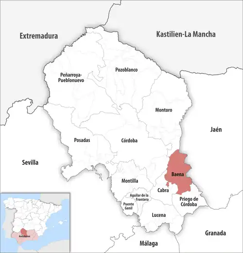 Die Lage des Gerichtsbezirk Baena in der Provinz&nbsp;Córdoba