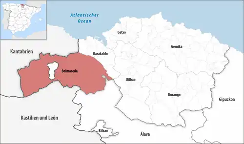 Die Lage des Gerichtsbezirk Balmaseda in der Provinz Bizkaia