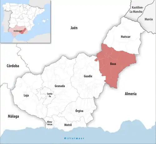 Die Lage des Gerichtsbezirk Baza in der Provinz&nbsp;Granada