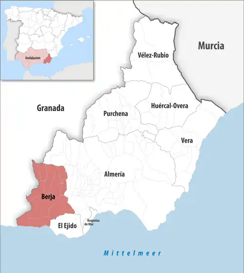 Die Lage des Gerichtsbezirk Berja in der Provinz Almería