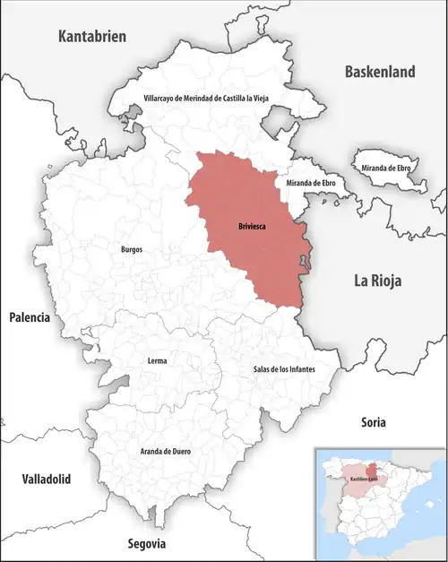 Die Lage des Gerichtsbezirk Briviesca in der Provinz Burgos