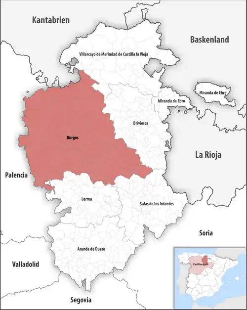Die Lage des Gerichtsbezirk Burgos in der Provinz Burgos