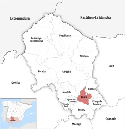 Die Lage des Gerichtsbezirk Cabra in der Provinz&nbsp;Córdoba