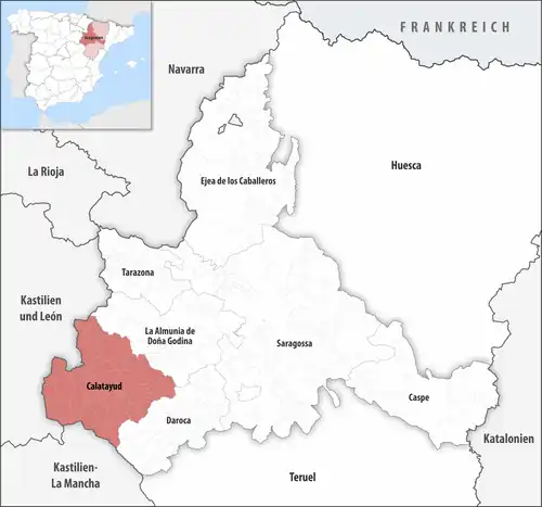 Die Lage des Gerichtsbezirk Calatayud in der Provinz&nbsp;Saragossa