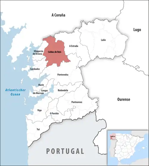 Die Lage des Gerichtsbezirk Caldas de Reis in der Provinz Pontevedra