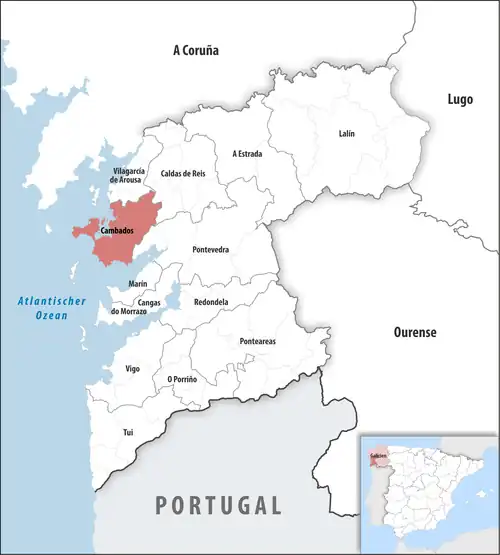 Die Lage des Gerichtsbezirk Cambados in der Provinz Pontevedra
