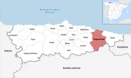 Die Lage des Gerichtsbezirk Cangas de Onís in der Provinz&nbsp;Asturien