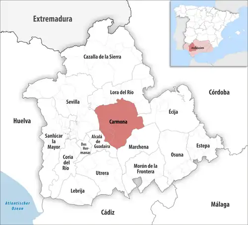 Die Lage des Gerichtsbezirk Carmona in der Provinz Sevilla