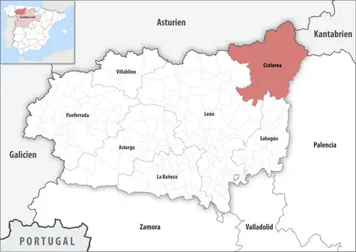 Die Lage des Gerichtsbezirk Cistierna in der Provinz&nbsp;León