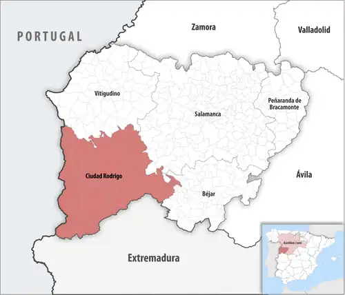 Die Lage des Gerichtsbezirk Ciudad Rodrigo in der Provinz Salamanca