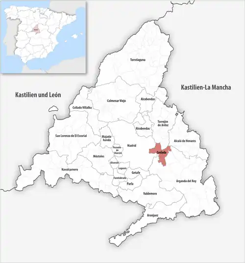 Die Lage des Gerichtsbezirk Coslada in der autonomen Gemeinschaft Madrid