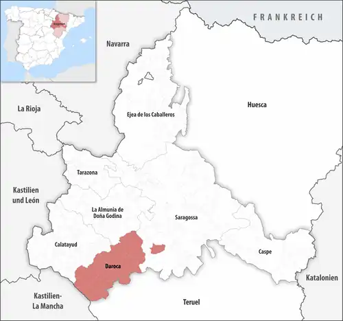 Die Lage des Gerichtsbezirk Daroca in der Provinz Saragossa