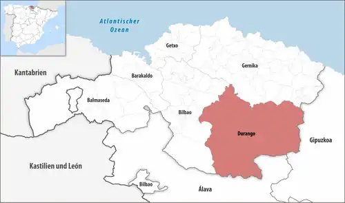 Die Lage des Gerichtsbezirk Durango in der Provinz&nbsp;Bizkaia