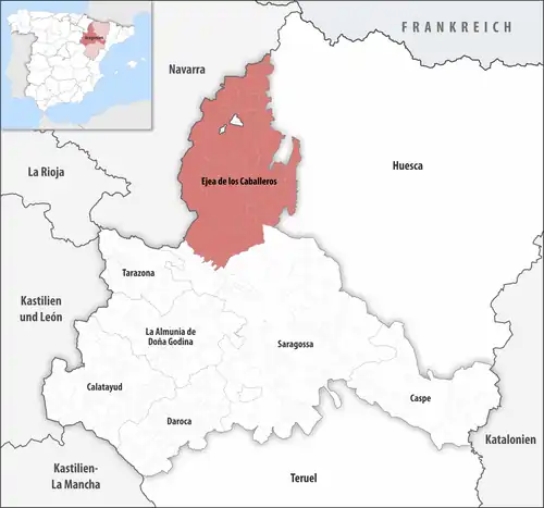 Die Lage des Gerichtsbezirk Ejea de los Caballeros in der Provinz Saragossa