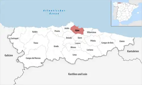 Die Lage des Gerichtsbezirk Gijón in der Provinz&nbsp;Asturien