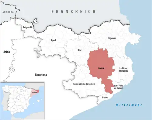 Die Lage des Gerichtsbezirk Girona in der Provinz&nbsp;Girona