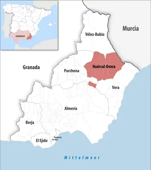 Die Lage des Gerichtsbezirk Huércal-Overa in der Provinz&nbsp;Almería