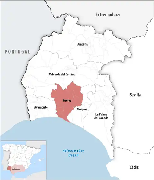 Die Lage des Gerichtsbezirk Huelva in der Provinz&nbsp;Huelva