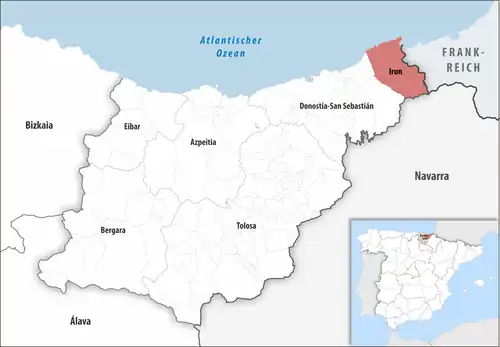 Die Lage des Gerichtsbezirk Irun in der Provinz Gipuzkoa