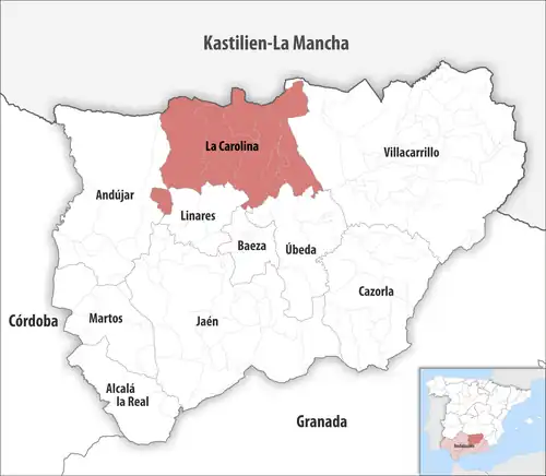 Die Lage des Gerichtsbezirk La Carolina in der Provinz&nbsp;Jaén