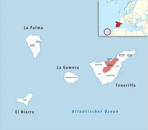 Die Lage des Gerichtsbezirk La Orotava in der Provinz&nbsp;Santa&nbsp;Cruz&nbsp;de&nbsp;Tenerife